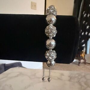 Silver Crystal Bead Adjustable Bracelet - Women Jewelry